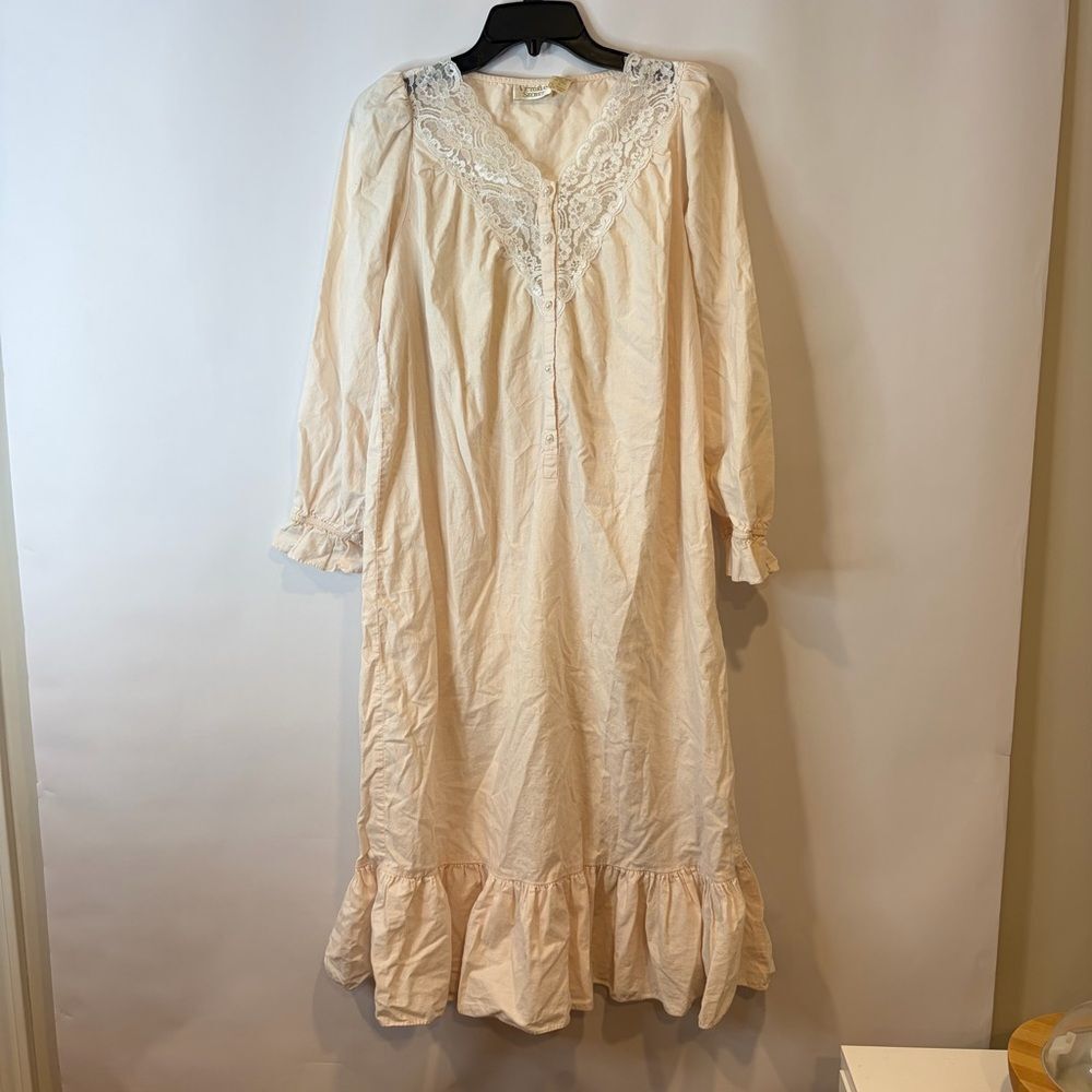Victoria's Secret Gold label Soft Pink Lace-Trim Vintage Cotton Nightgown Small